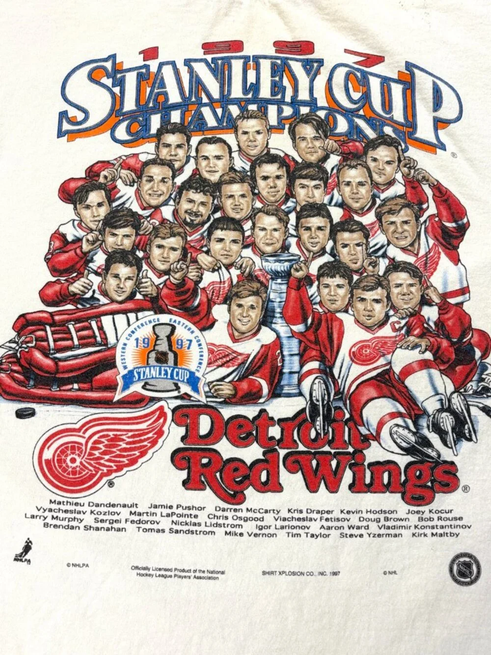 Vintage Detroit Red Wings 1997 Stanley Cup Champions T Shirt White XL NHL Hockey